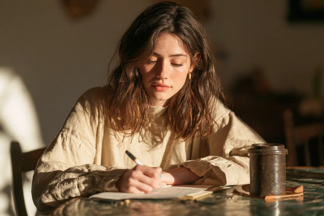 Freelance designer measuring out a project budget at her studio desk
