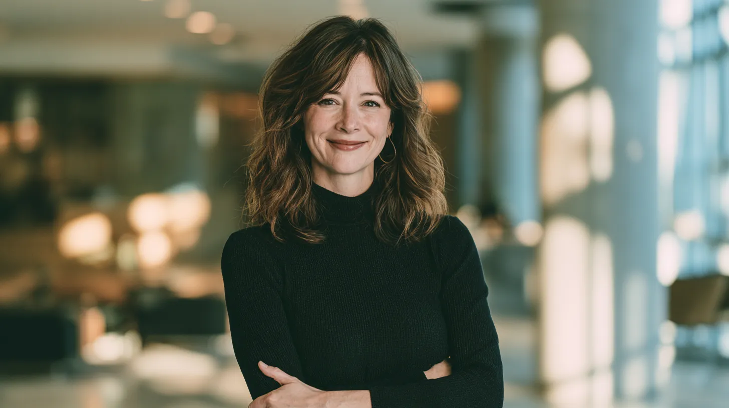Confident loan advisor welcoming visitors in a bright modern office lobby — Esketit personal loans