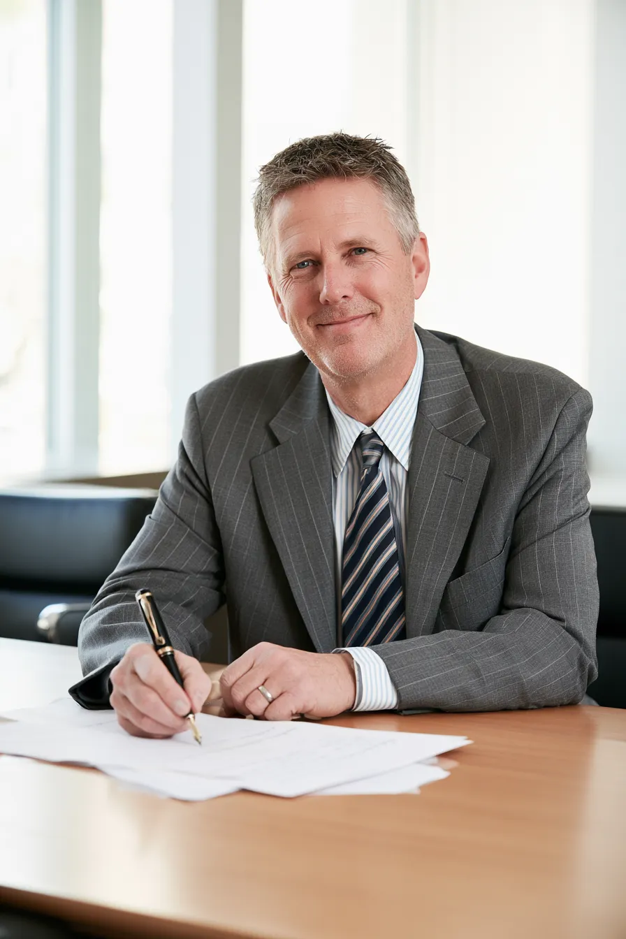 Man completing a personal loan request form with a pen at a sunlit office desk
